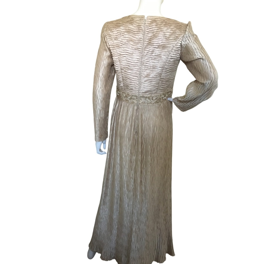 Vintage Cattiva NY Champagne Pleated Beaded Evening Gown MOther of the Bride - Picture 6 of 8